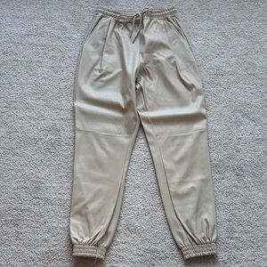 Faux Leather Beige Jogger Pants